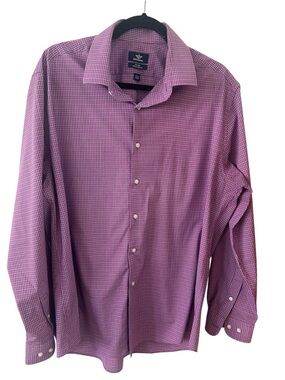 Dockers Men's Fitted Stretch Collar Purple check  Dress Shirt L 16/16-1/2 34/35